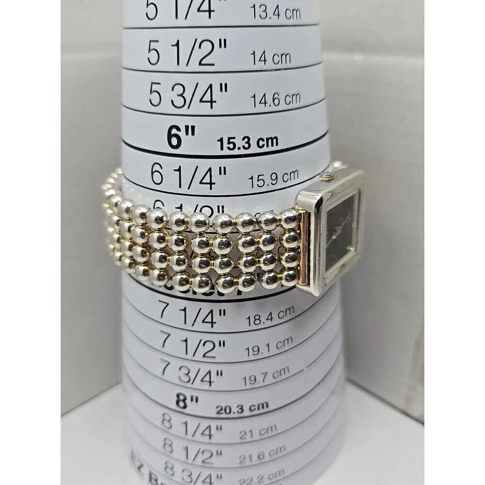 Gruen Womens Square Black Dial Quartz Watch Silver Bead Bracelet New Battery